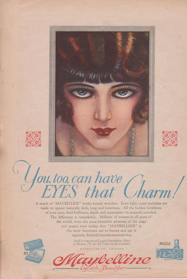 Maybelline advert for mascara in the 1920s